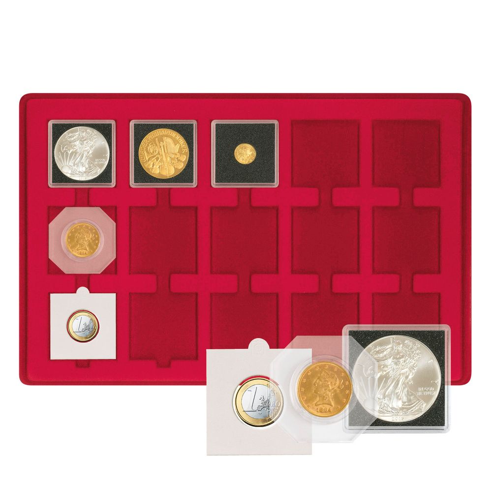 Tableaus für Münzen Sammelkoffer, in Blau oder Rot, 331 mm x 220 mm