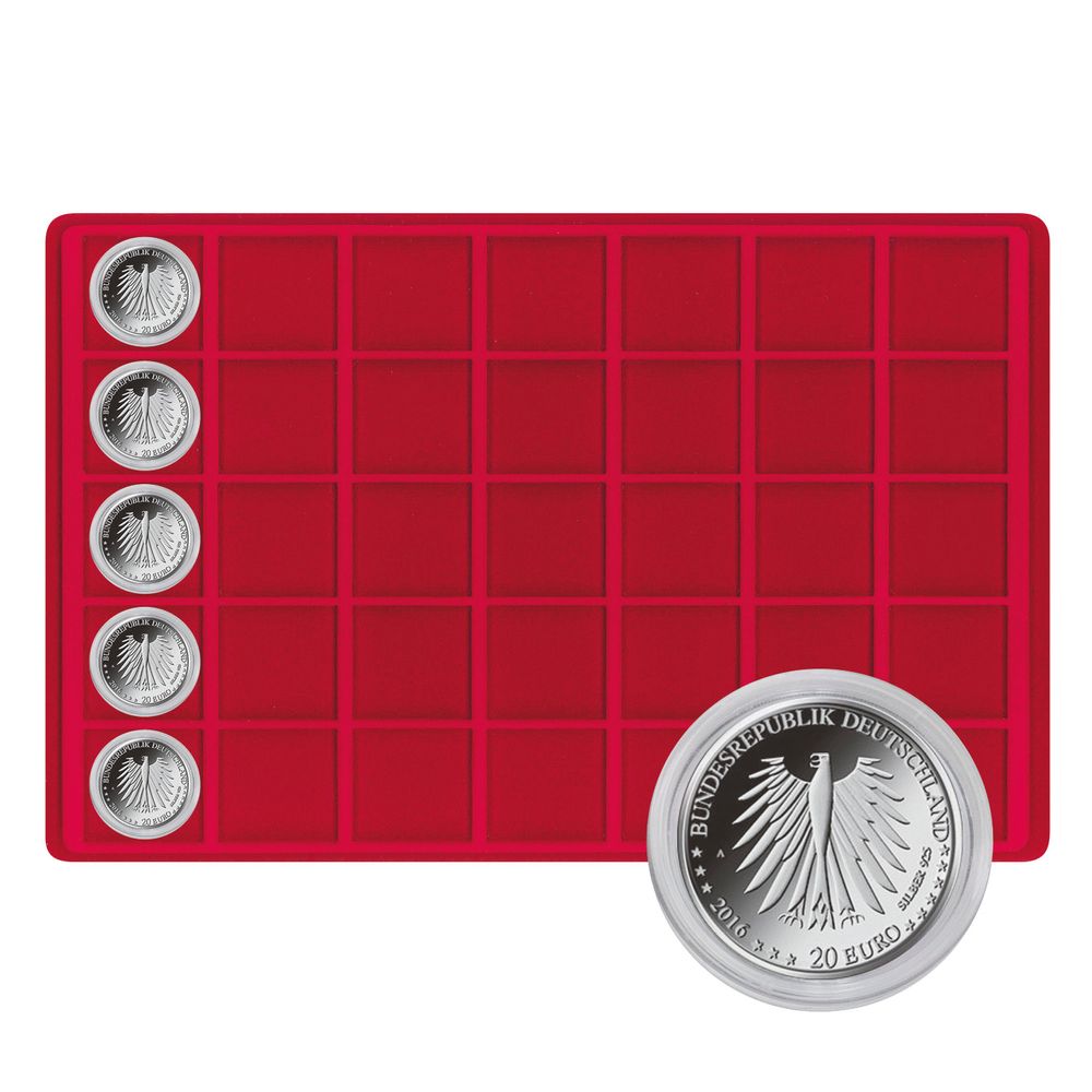 Tableaus für Münzen Sammelkoffer, in Blau oder Rot, 331 mm x 220 mm