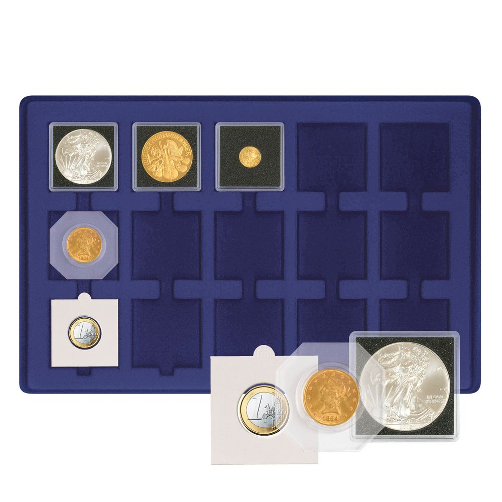 Tableaus für Münzen Sammelkoffer, in Blau oder Rot, 331 mm x 220 mm