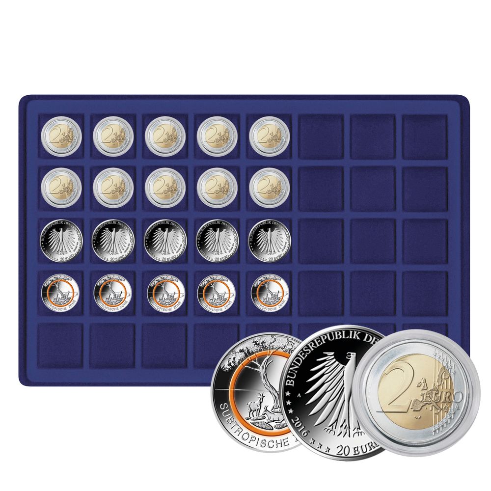 Tableaus für Münzen Sammelkoffer, in Blau oder Rot, 331 mm x 220 mm