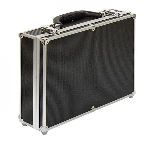 Münzen Sammelkoffer, in Schwarz, aus Aluminium, mit 8 Tableaus, für 320 Münzen bis 34 mm