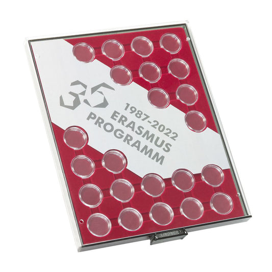 Münzbox für einen Komplettsatz der 2 Euro Münzen "35 Jahre ERASMUS-Programm", Inklusive Münzkapseln, Dunkelrot