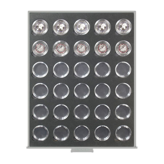 Münzbox für 30 x 5 Euro Sammlermünzen mit Polymerring, inklusive Münzkapseln