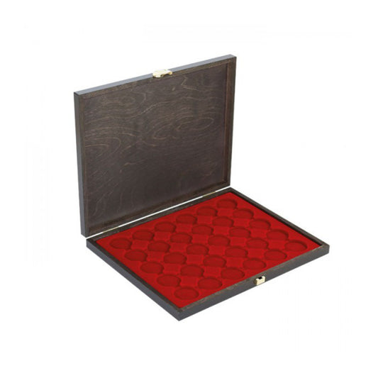 Münzkassette aus Echtholz, mit einer roten Münzeinlage, für bis zu 80 Münzen