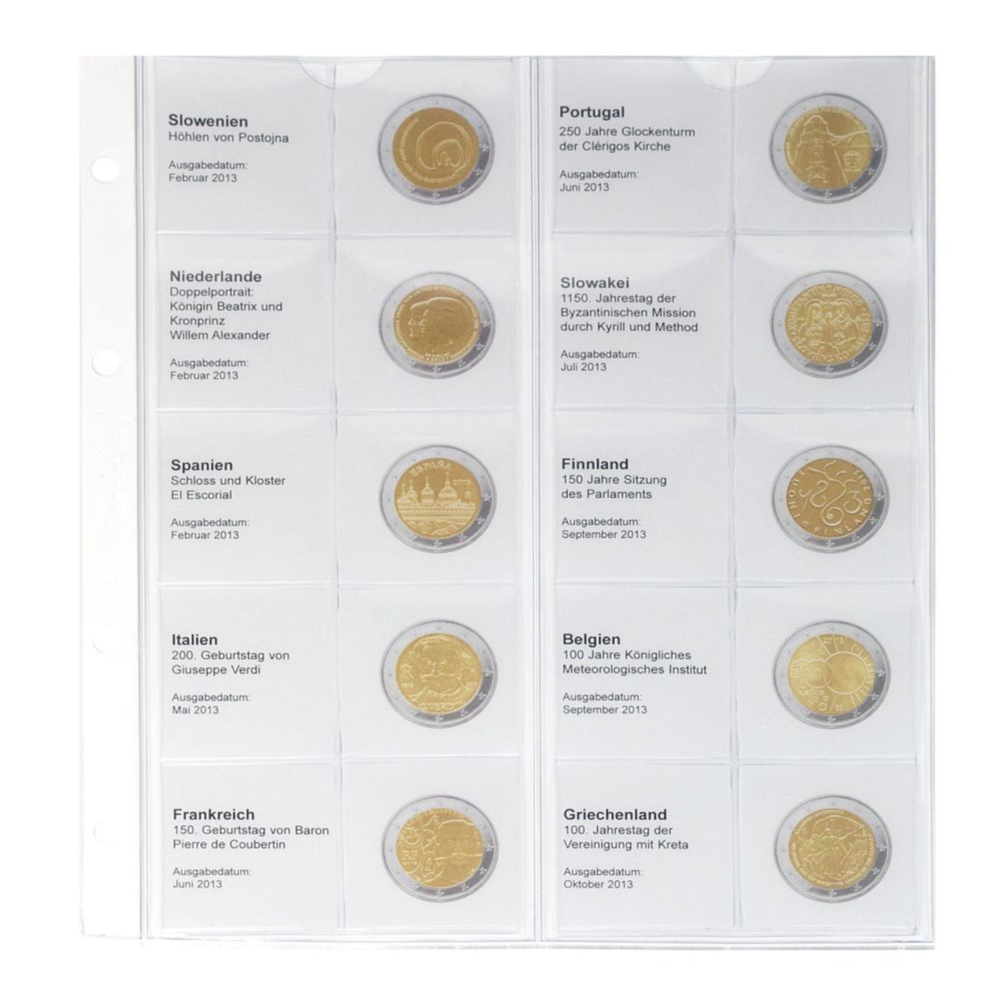 Karat Vordruckblatt für 2 Euro Sammlermünzen und Gedenkmünzen