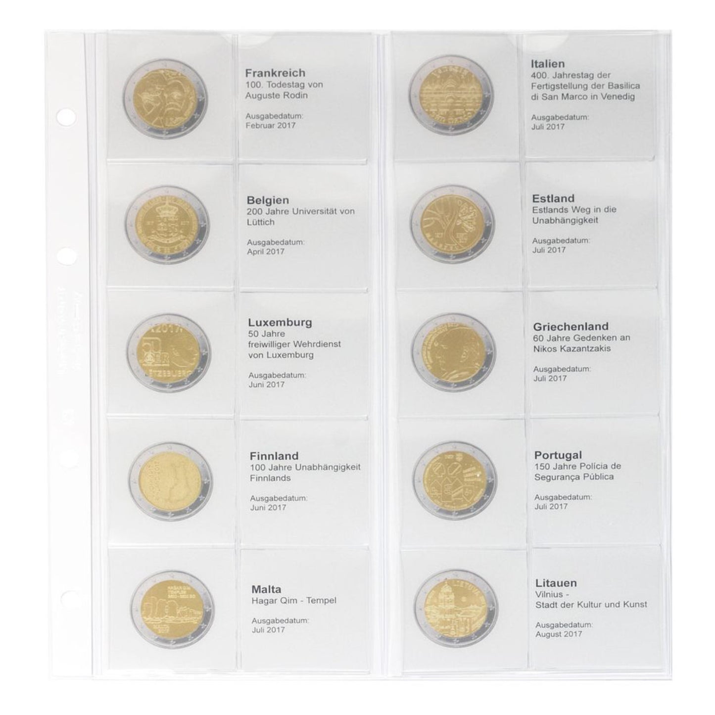 Karat Vordruckblatt für 2 Euro Sammlermünzen und Gedenkmünzen