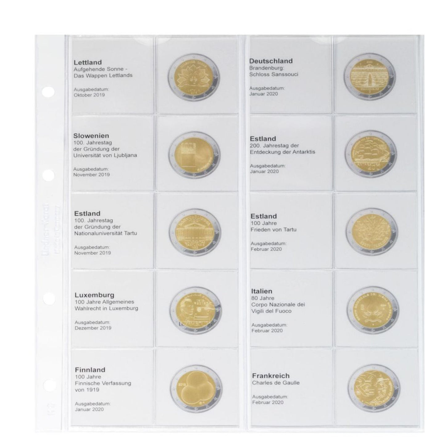 Karat Vordruckblatt für 2 Euro Sammlermünzen und Gedenkmünzen