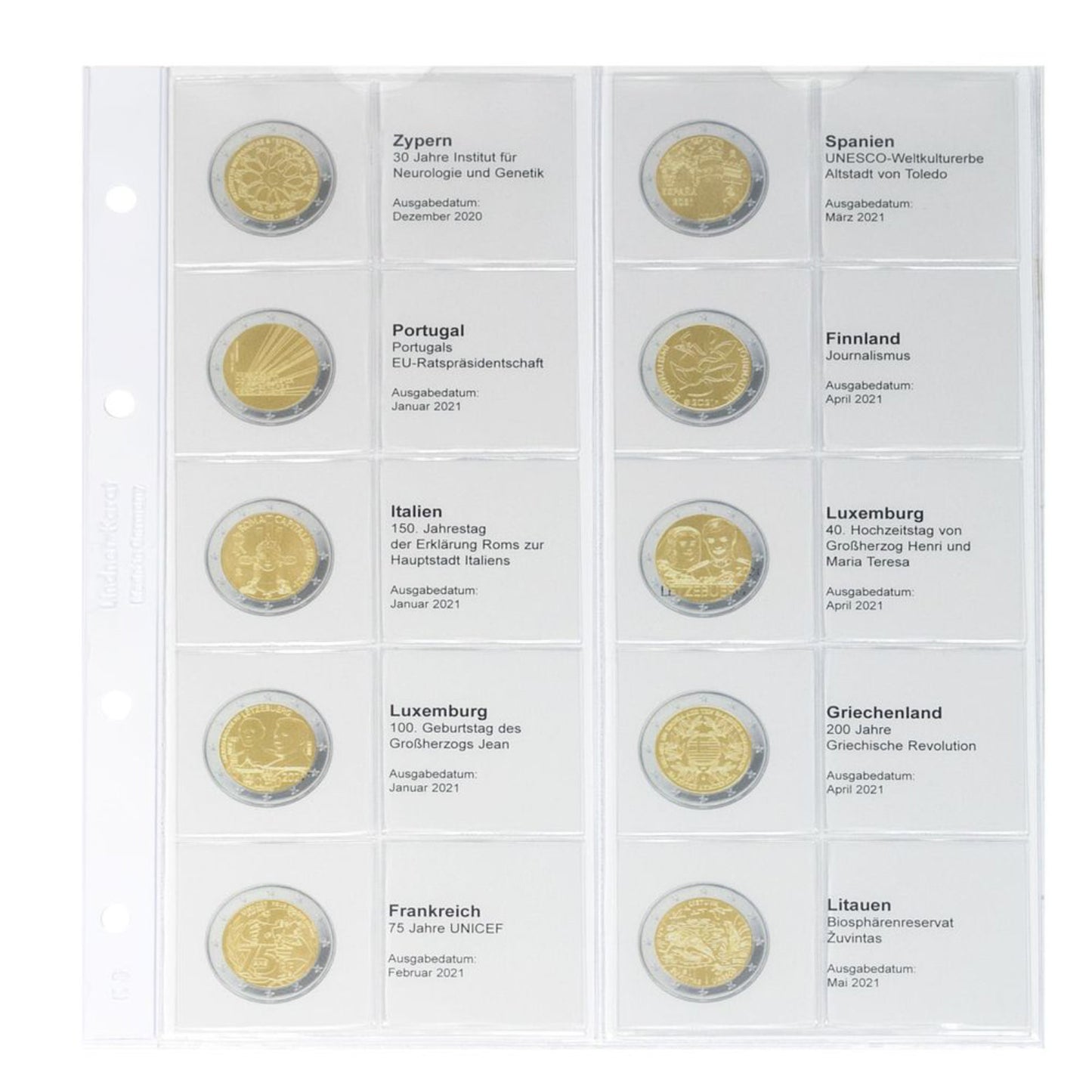 Karat Vordruckblatt für 2 Euro Sammlermünzen und Gedenkmünzen