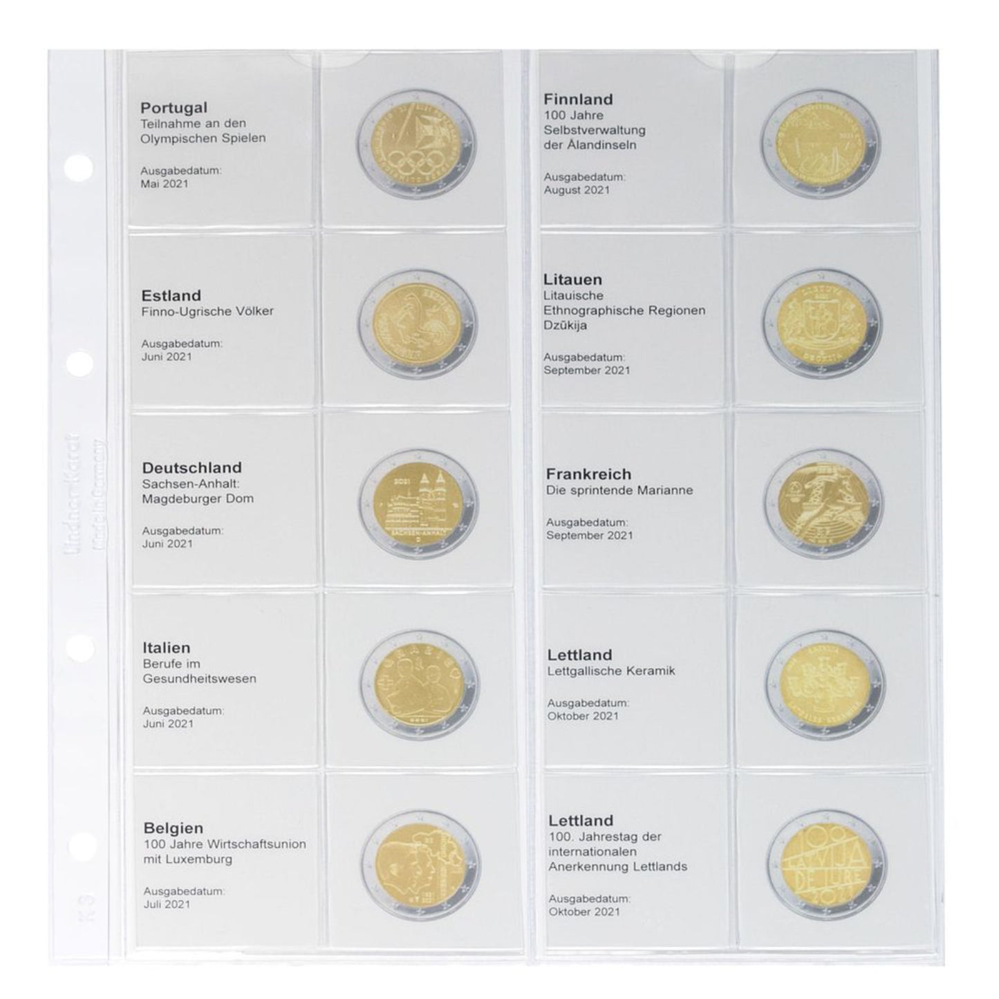 Karat Vordruckblatt für 2 Euro Sammlermünzen und Gedenkmünzen