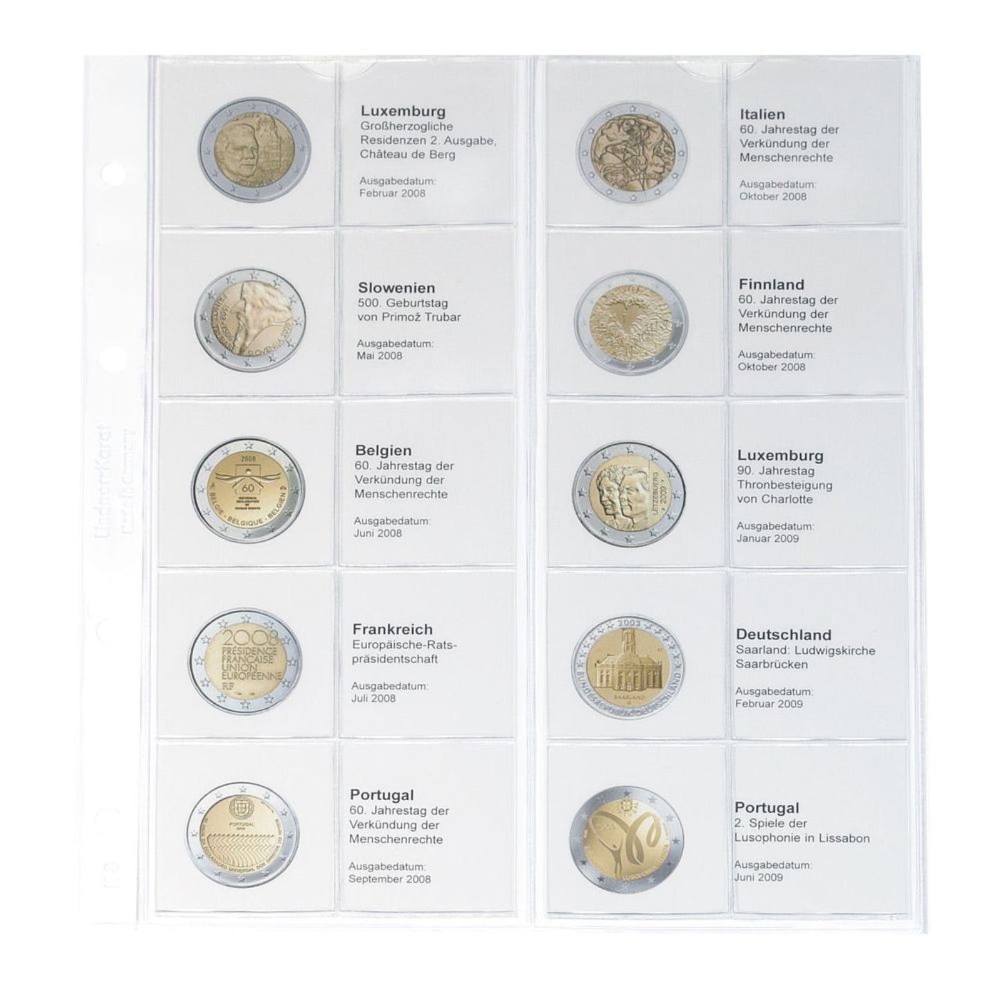 Karat Vordruckblatt für 2 Euro Sammlermünzen und Gedenkmünzen