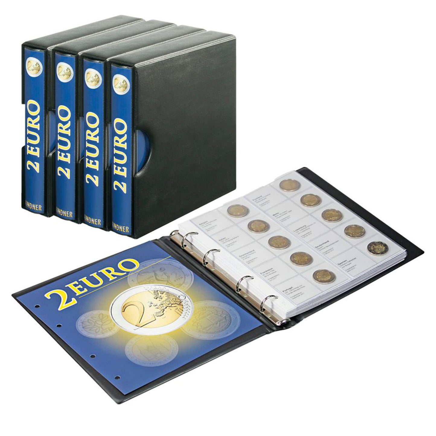 Münzalbum Set für 2 Euro Gedenkmünzen, alle Bände mit passender Schutzkassette