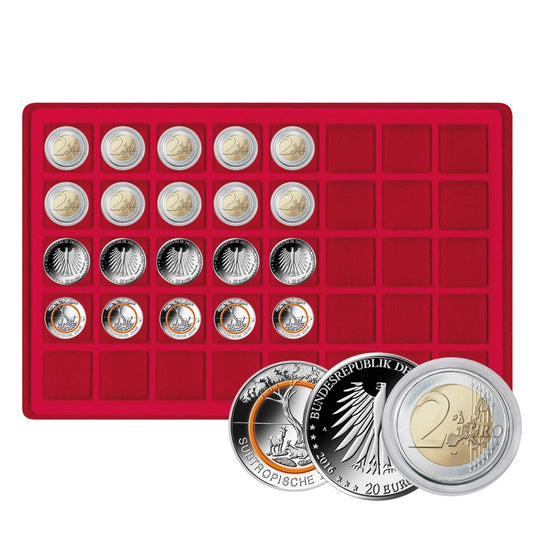 Tableaus für Münzen Sammelkoffer, in Blau oder Rot, 331 mm x 220 mm