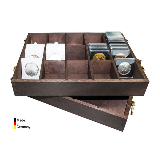 Holzbox für Münzrähmchen oder Münzkapseln bis 50 mm x 50 mm