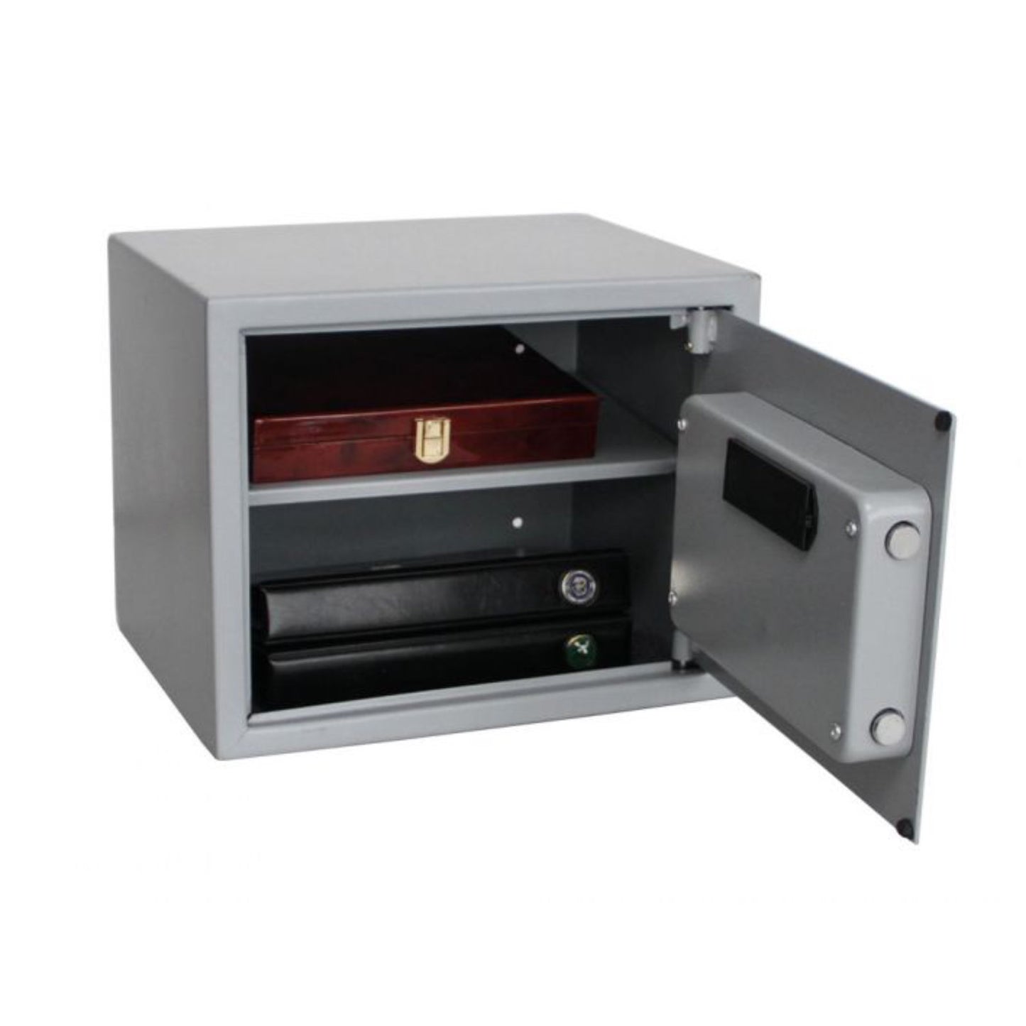 Tresor "Midi" in Grau mit Schlüssel, Zahlenschloss oder Fingerabdruck, 380 mm x 300 mm x 300 mm