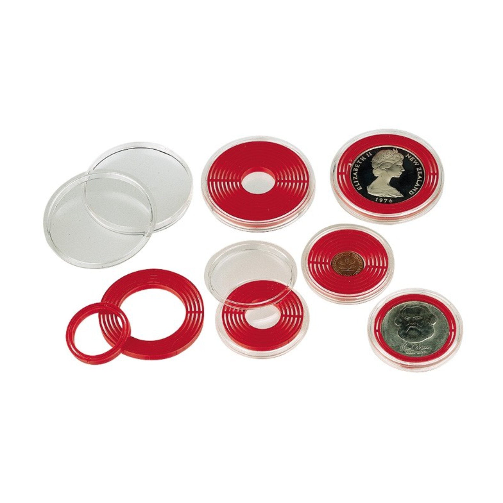 Münzboxkapsel, Rotes Inlett (10er Set) – Sammelguru