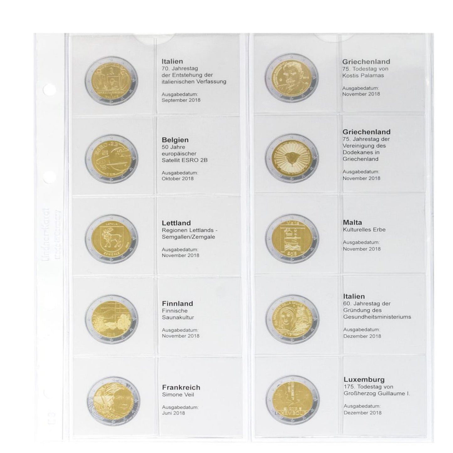Karat Vordruckblatt für 2 Euro Sammlermünzen und Gedenkmünzen