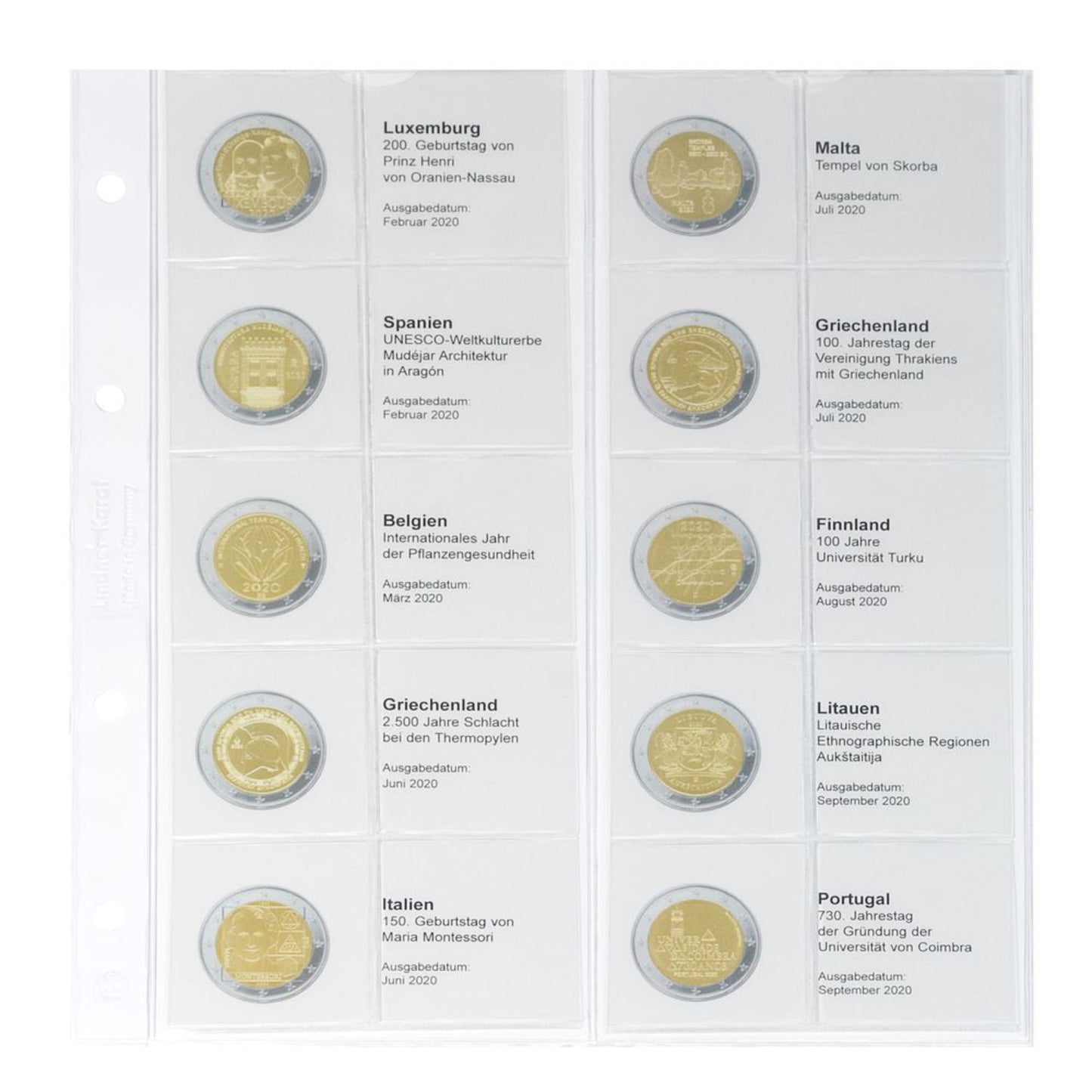 Karat Vordruckblatt für 2 Euro Sammlermünzen und Gedenkmünzen